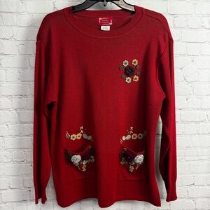 Vintage Y2k Grannycore red wool knit sweater Autumn Creations Large